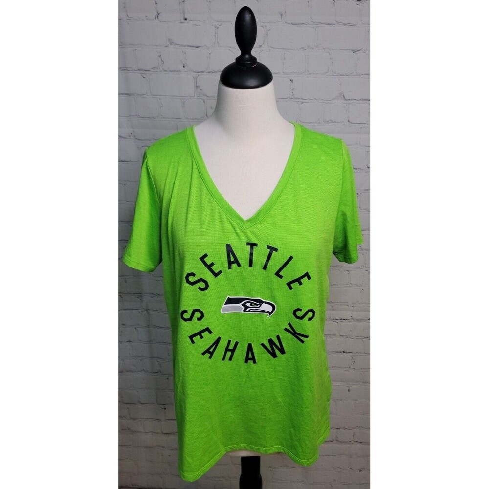 Nike Dry Fit Seattle Seahawks Women's V Neck T Shirt Green Logo size Lg Football